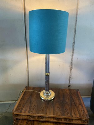 Tall Hollywood Regency Style Table Lamp with Turquoise Lampshade, 1980s-JO-1705585