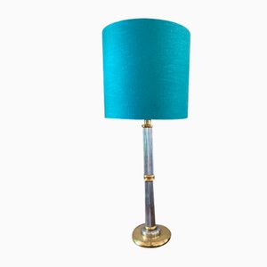 Tall Hollywood Regency Style Table Lamp with Turquoise Lampshade, 1980s-JO-1705585