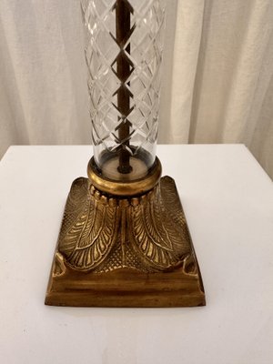 Tall Mid-Century Brass Palm Tree Candleholder with Cut Glass Stem-NOT-1806826