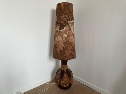 Tall Mid-Century Ceramic Floor Lamp & Shade, 1970s-MXB-1239947