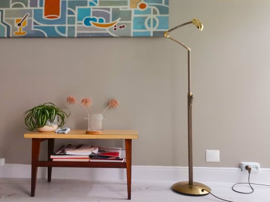 Tall Modernist Golden Height Adjustable Floor Lamp 1970s-SCS-1314115