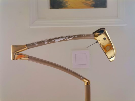 Tall Modernist Golden Height Adjustable Floor Lamp 1970s-SCS-1314115