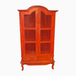 Tall Red Painted Teak Cabinet, 1950s-TCS-1173661