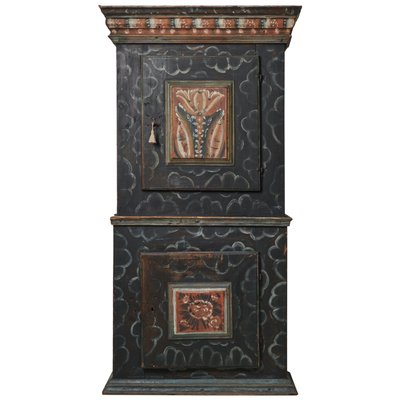 Tall Swedish Handcrafted Black Painted Pine Folk Art Cabinet-MJF-1749314