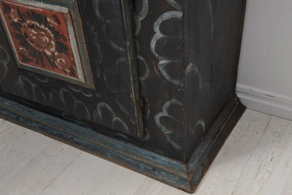 Tall Swedish Handcrafted Black Painted Pine Folk Art Cabinet-MJF-1749314