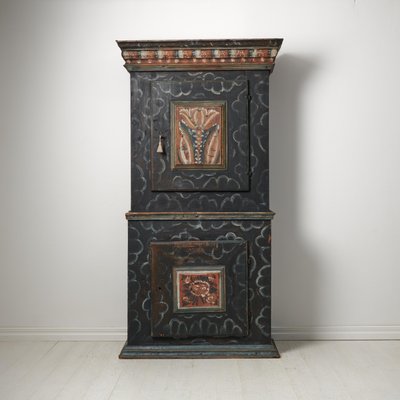 Tall Swedish Handcrafted Black Painted Pine Folk Art Cabinet-MJF-1749314