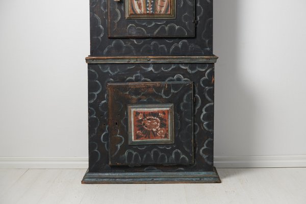 Tall Swedish Handcrafted Black Painted Pine Folk Art Cabinet-MJF-1749314