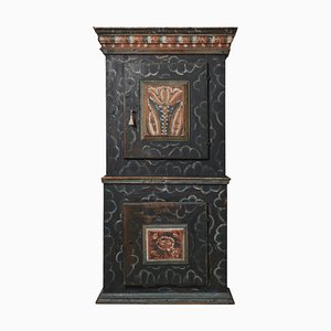 Tall Swedish Handcrafted Black Painted Pine Folk Art Cabinet-MJF-1749314