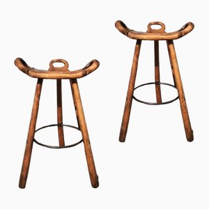 Tall Vintage Wooden Stools Model Marbella by Sergio Rodriguez, Set of 2-TCS-1817871