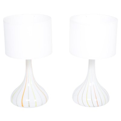 Tall White Glass Model Candy Table Lamps attributed to Holmegaard, 1970s, Set of 2-FN-1394572