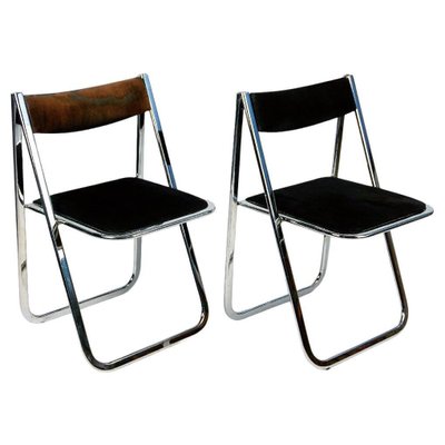 Tamara Folding Chairs in Chrome and Velvet attributed to Arrben, Italy, 1970s, Set of 2-MH-1786036