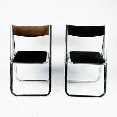 Tamara Folding Chairs in Chrome and Velvet attributed to Arrben, Italy, 1970s, Set of 2-MH-1786036