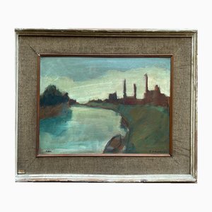 Tardelli, Landscape, 20th Century, Oil Painting on Panel, Framed-PKM-1717536