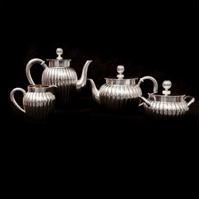 Tea, Coffee, Milk and Sugar Service in Silver from the Gratschew Brothers, St. Petersberg, Russia, 1890s, Set of 4-GCQ-1420378