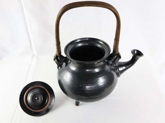 Tea Service in Black Ceramic by Jean Marais, 1980, Set of 7-YBU-1419624