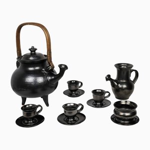 Tea Service in Black Ceramic by Jean Marais, 1980, Set of 7-YBU-1419624