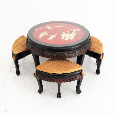 Tea Table with Stools, China, 1960s, Set of 5-UPW-1736352