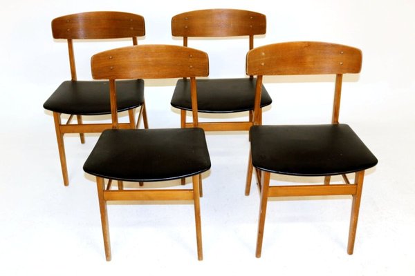 Teak and Beech Dining Chairs, 1960s, Set of 4-GEK-830187