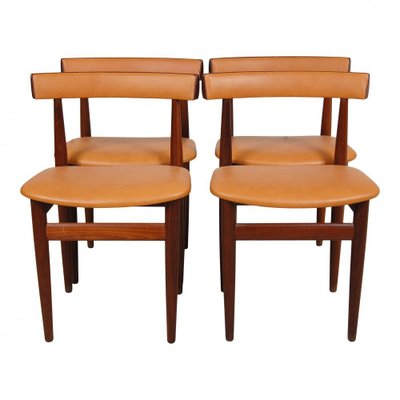 Teak and Cognac Aniline Leather Roundette Table with Chairs by Hans Olsen for Frem Røjle, 1890s-MTD-1400281