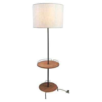 Teak and Gold Metal Bar Floor Lamp, 1960s-FGA-923385