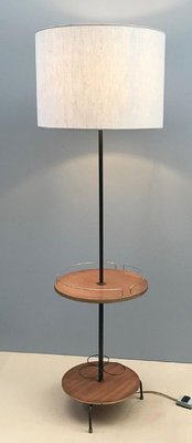 Teak and Gold Metal Bar Floor Lamp, 1960s-FGA-923385