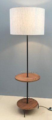 Teak and Gold Metal Bar Floor Lamp, 1960s-FGA-923385