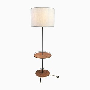 Teak and Gold Metal Bar Floor Lamp, 1960s-FGA-923385