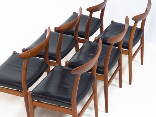 Teak and Leather Dining Chairs by Hans J. Wegner for C.M. Madsen, Set of 6-YS-2024621