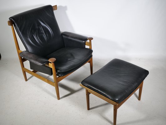 Teak and Leather Model Bwana Armchair and Footstool by Finn Juhl for France & Søn / France & Daverkosen, 1960, Set of 2-LVS-1820609