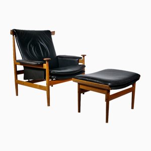 Teak and Leather Model Bwana Armchair and Footstool by Finn Juhl for France & Søn / France & Daverkosen, 1960, Set of 2-LVS-1820609