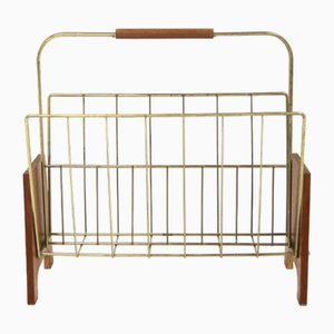 Teak and Metal Magazine Rack, Sweden, 1940s-GEK-2022968