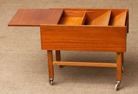 Teak and Oak Side Table with Magazine Storage and Sliding Top, Denmark, 1960s-JE-1290683