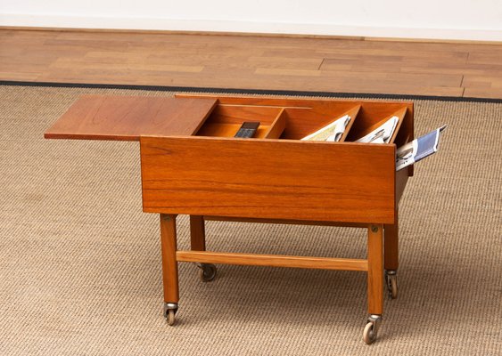 Teak and Oak Side Table with Magazine Storage and Sliding Top, Denmark, 1960s-JE-1290683