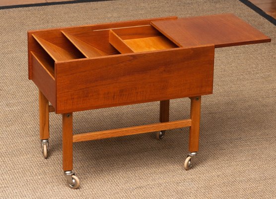 Teak and Oak Side Table with Magazine Storage and Sliding Top, Denmark, 1960s-JE-1290683