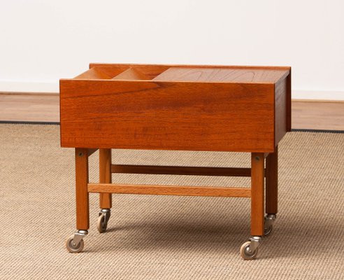 Teak and Oak Side Table with Magazine Storage and Sliding Top, Denmark, 1960s-JE-1290683