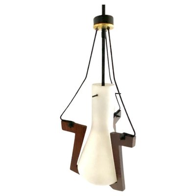 Teak and Opaline Glass Hanging Light from Stilnovo, 1950s-TOI-1801018