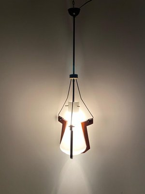 Teak and Opaline Glass Hanging Light from Stilnovo, 1950s-TOI-1801018