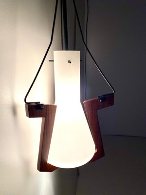 Teak and Opaline Glass Hanging Light from Stilnovo, 1950s-TOI-1801018