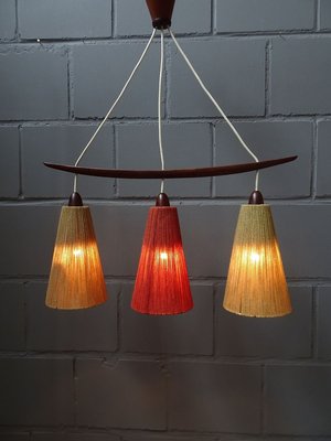 Teak and Sisal Ceiling Lamp in Beige and Dark Red from Temde, 1960s-POM-828026