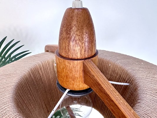 Teak and Sisal Cord Weave Hanging Lamp from Temde Leuchten, 1960s-JP-1820958