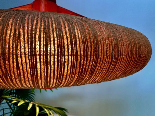 Teak and Sisal Cord Weave Hanging Lamp from Temde Leuchten, 1960s-JP-1820958