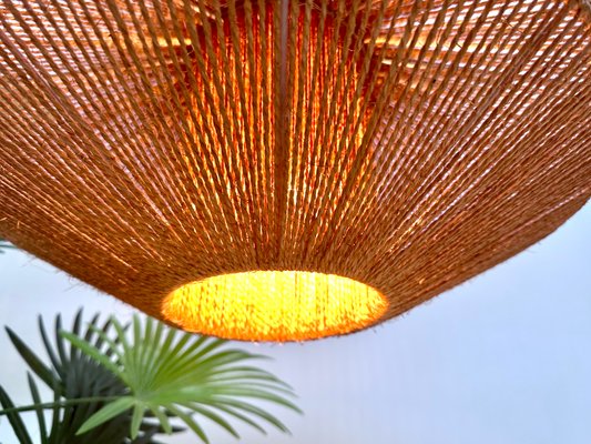 Teak and Sisal Cord Weave Hanging Lamp from Temde Leuchten, Germany, 1950s-JP-1805292