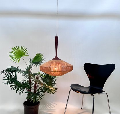 Teak and Sisal Cord Weave Hanging Lamp from Temde Leuchten, Germany, 1950s-JP-1805292