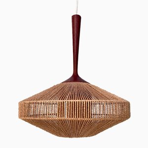 Teak and Sisal Cord Weave Hanging Lamp from Temde Leuchten, Germany, 1950s-JP-1805292