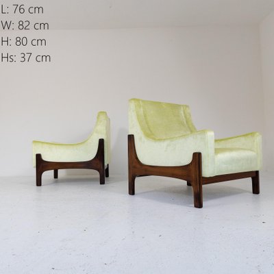 Teak and Velvet Armchairs, 1960s, Set of 2-SXX-1808380