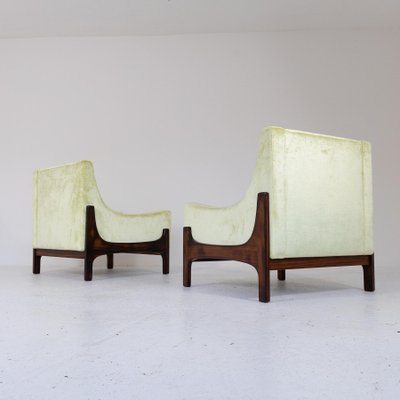 Teak and Velvet Armchairs, 1960s, Set of 2-SXX-1808380