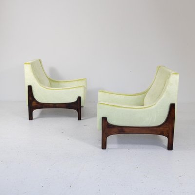 Teak and Velvet Armchairs, 1960s, Set of 2-SXX-1808380