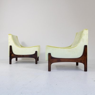 Teak and Velvet Armchairs, 1960s, Set of 2-SXX-1808380