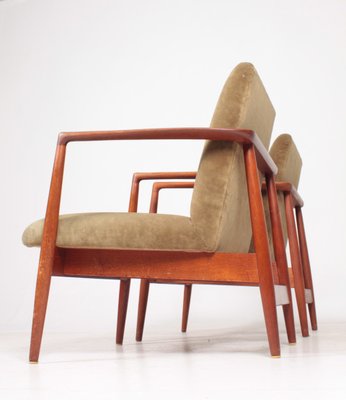 Teak and Velvet Lounge Chairs from C.B. Hansen, 1950s, Set of 2-FK-618397