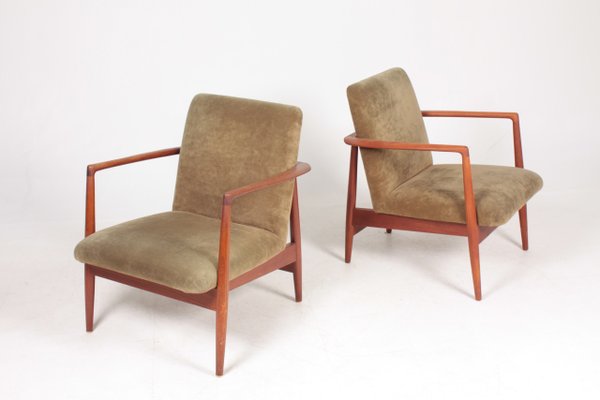 Teak and Velvet Lounge Chairs from C.B. Hansen, 1950s, Set of 2-FK-618397